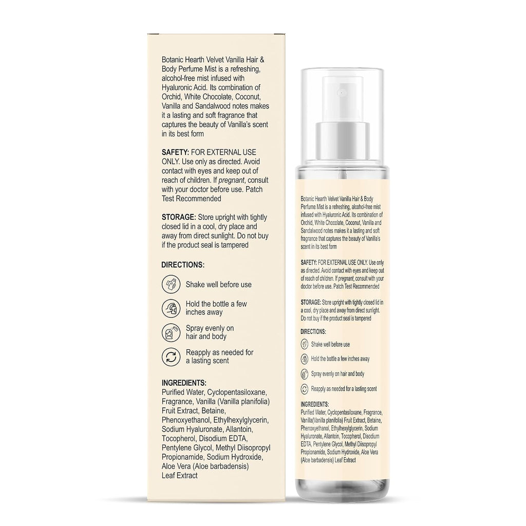Botanic Hearth Vanilla Hair Perfume & Body Mist- 3.4 Fl oz | Long-Lasting Hair Deodorizer & Body Scent, Alcohol-Free Fragrance Hair Spray Everyday Wear, All Day Freshness for Women & Men