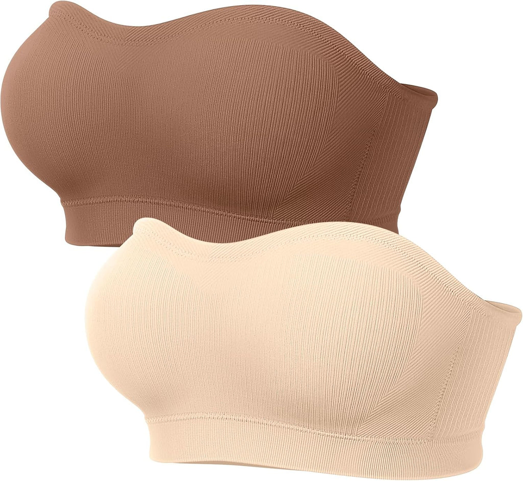 LetsJoli Strapless Bras for Women Push Up Bandeau Wireless Tube Padded Bra | Supportive Non Slip, Ribbed Soft, For Large Breast, Straps for One Shoulder & Halter Bra, No Underwire