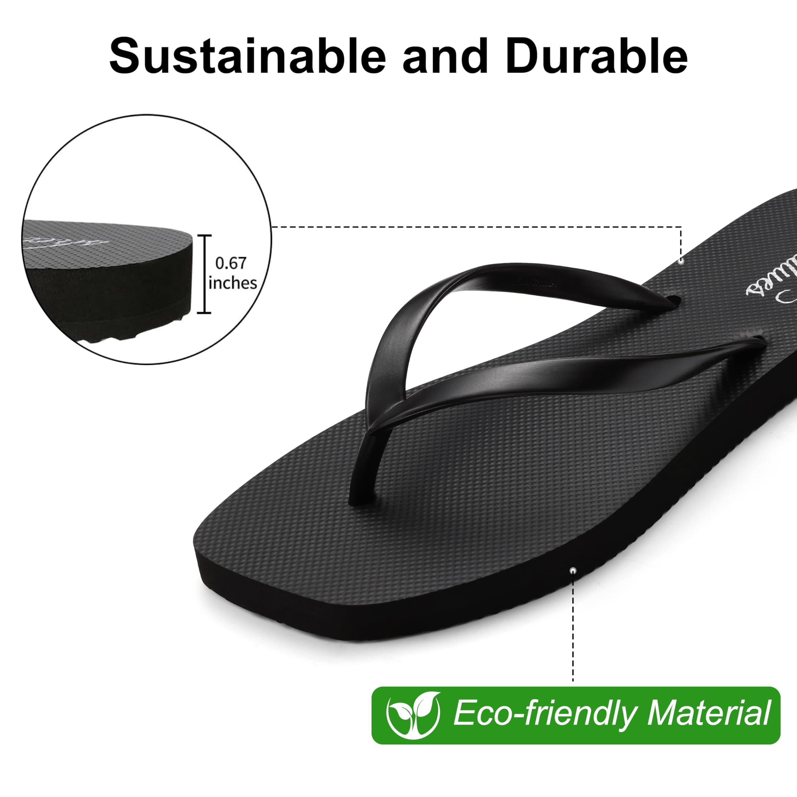 shevalues Slim Square Toe Flip Flops for Women with Comfortable Yoga Mat | Lightweight Non Slip Rubber Sandals for Beach, Shower, Pool & Summer Casual Wear