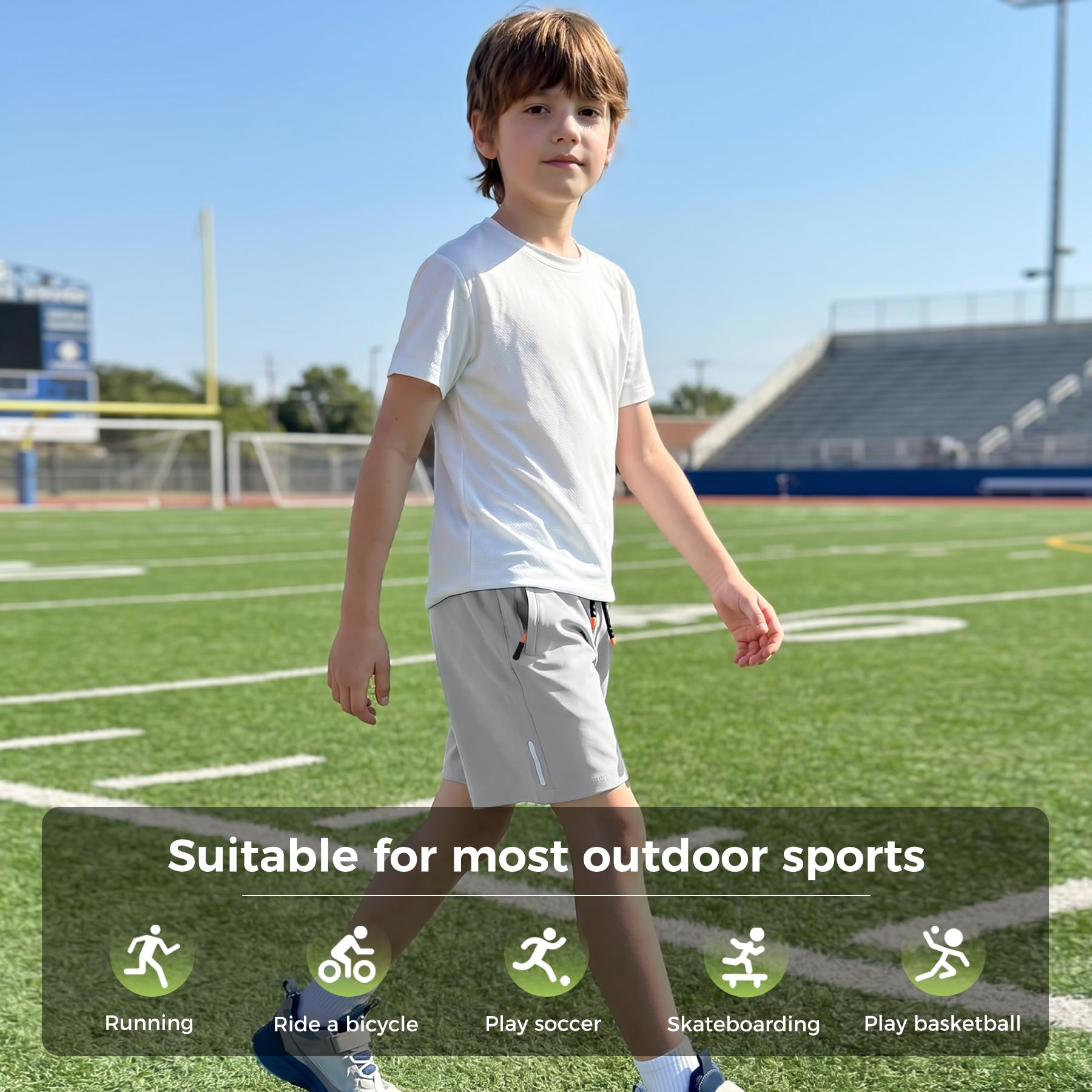 Boys Shorts Quick Dry Athletic Running Shorts with Zipper Pockets