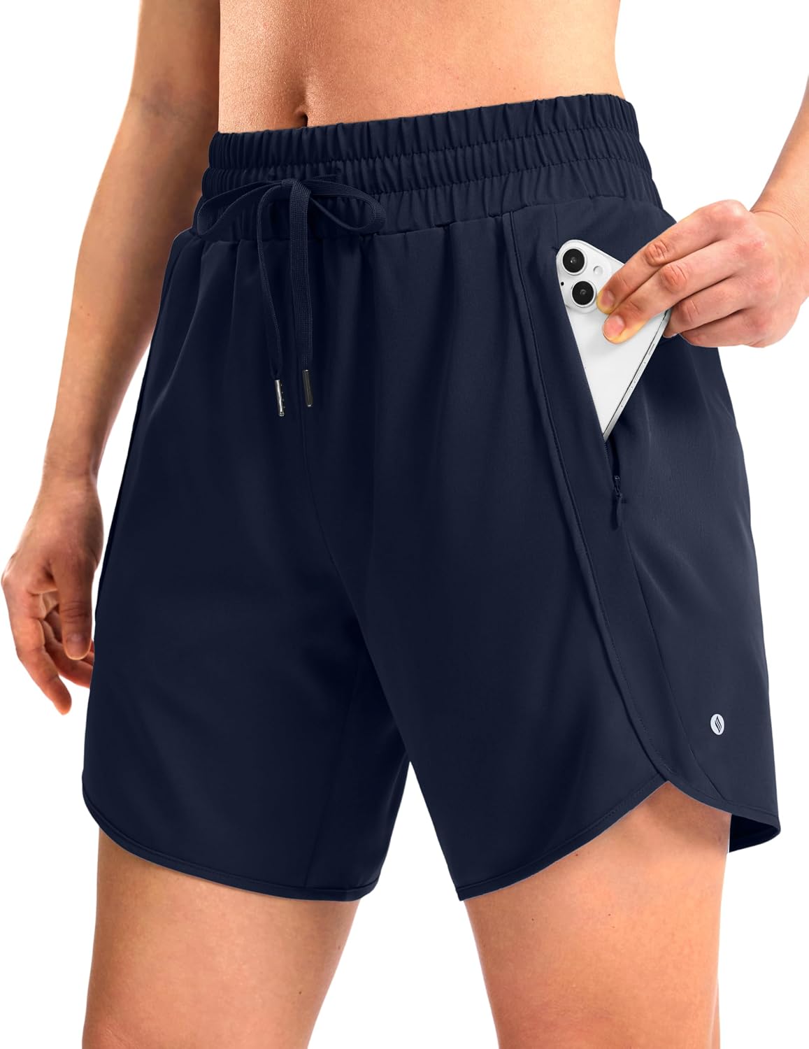 SANTINY Women's 3.5''/5''/7'' Athletic Gym Running Shorts Zipper Pockets | No Liner, High Waisted, Quick Dry, Lightweight, Workout, Shorts for Women