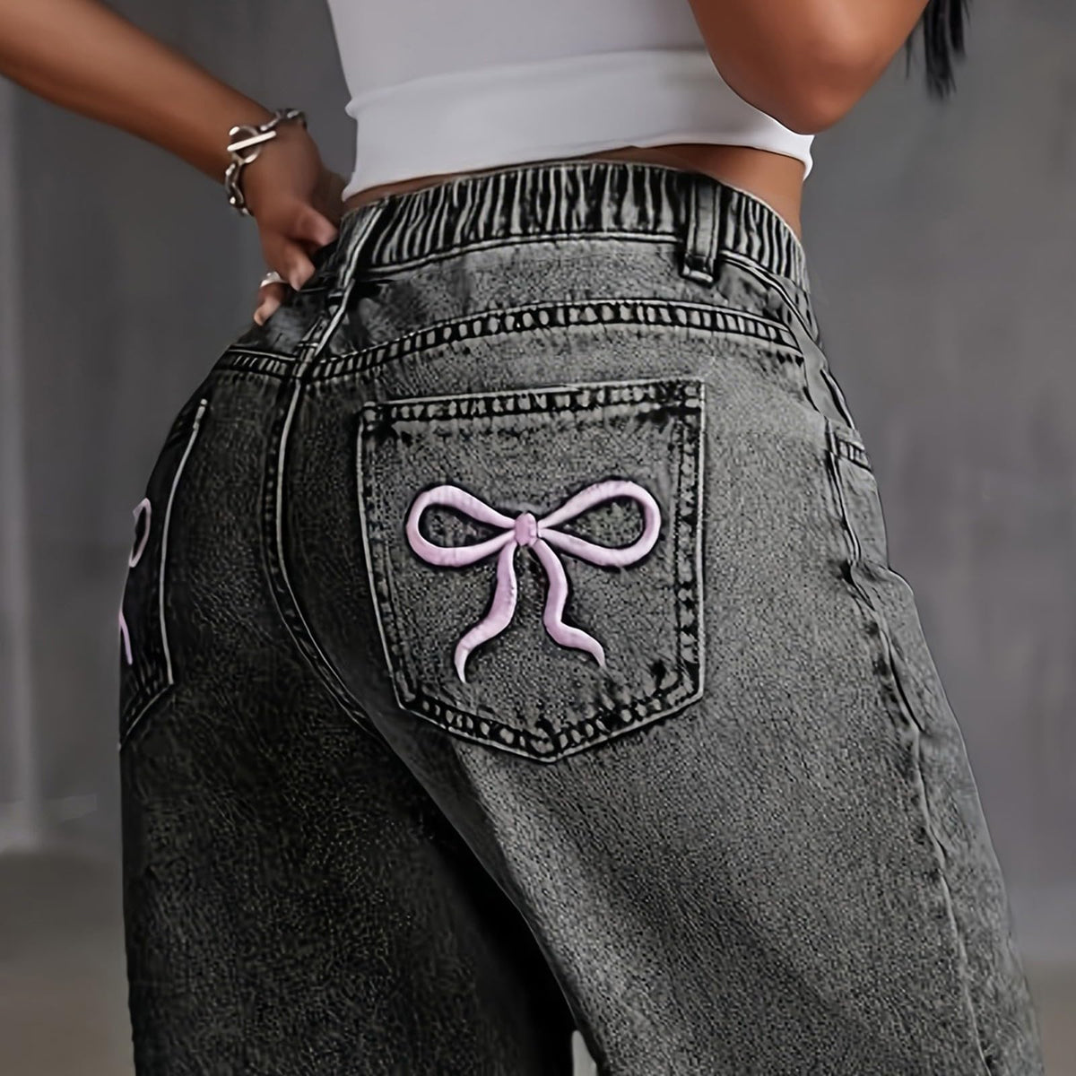 Jeans for Girls Cute Baggy Pants Wide Leg High Waisted Trousers with Pocket | Back to School Clothes Teens Outfits Bow Embroidery Wide Leg Denim Pants Y2k Tween Clothes 7-16Y