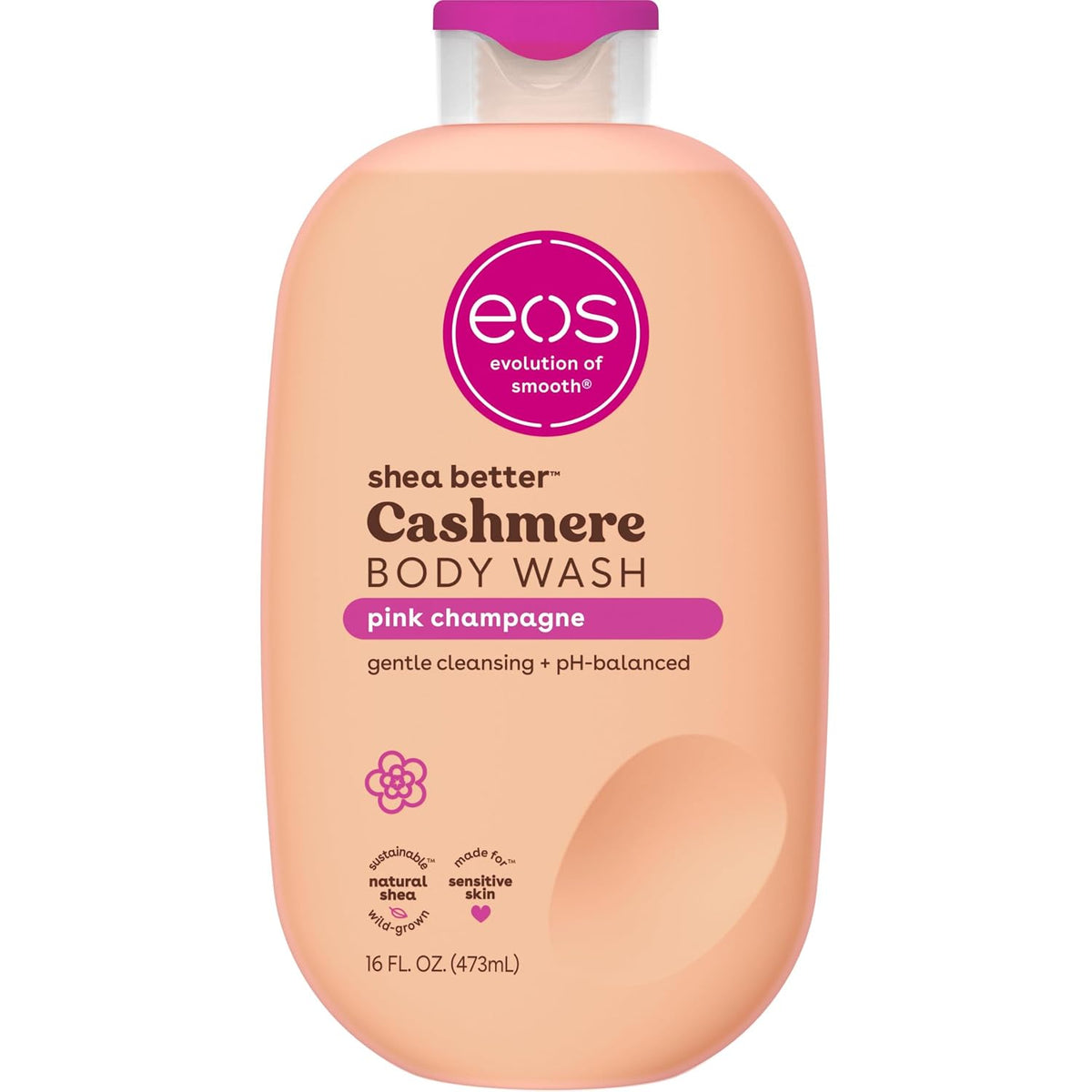 eos Body Wash, Vanilla Cashmere, Moisturizing Creamy Gel Formula with Shea Butter, Glycerin, Vitamin E, pH Balanced, Sensitive Skin, Vegan, 16 fl oz
