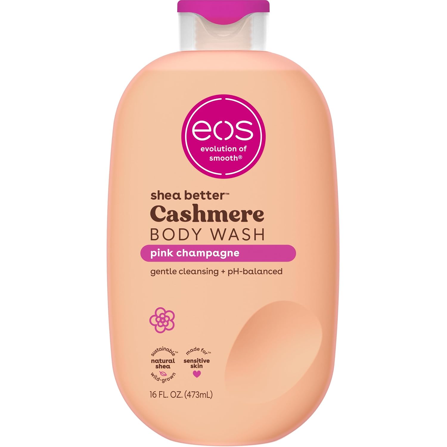 eos Body Wash, Vanilla Cashmere, Moisturizing Creamy Gel Formula with Shea Butter, Glycerin, Vitamin E, pH Balanced, Sensitive Skin, Vegan, 16 fl oz