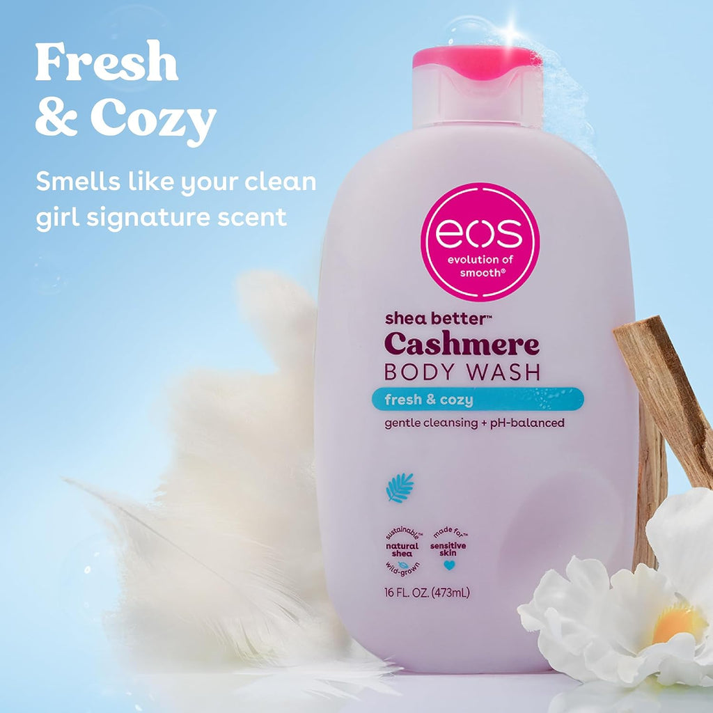 eos Body Wash, Vanilla Cashmere, Moisturizing Creamy Gel Formula with Shea Butter, Glycerin, Vitamin E, pH Balanced, Sensitive Skin, Vegan, 16 fl oz