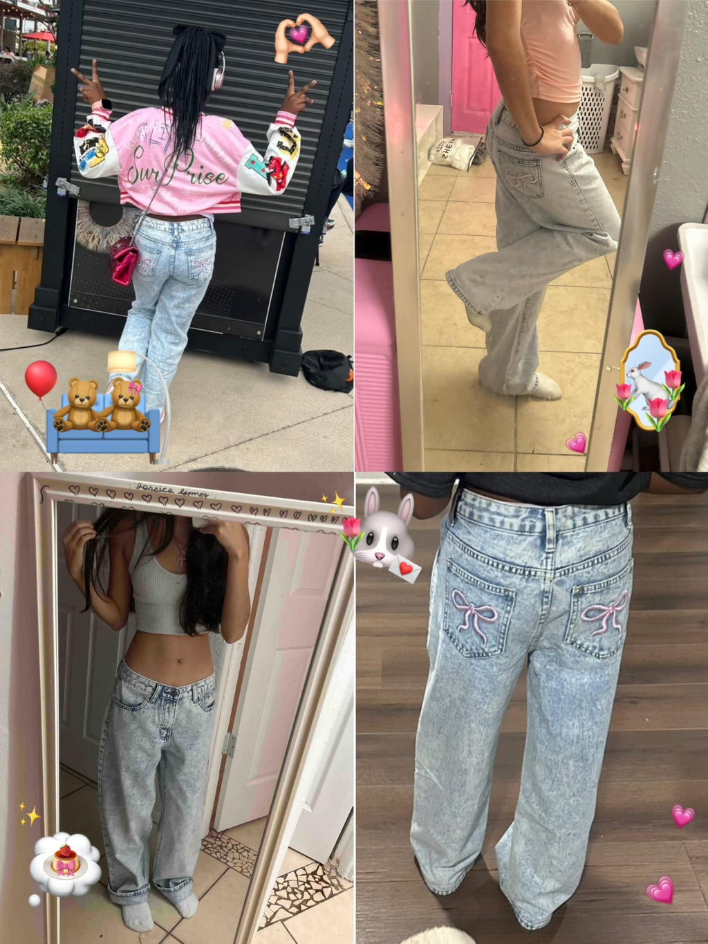 Jeans for Girls Cute Baggy Pants Wide Leg High Waisted Trousers with Pocket | Back to School Clothes Teens Outfits Bow Embroidery Wide Leg Denim Pants Y2k Tween Clothes 7-16Y