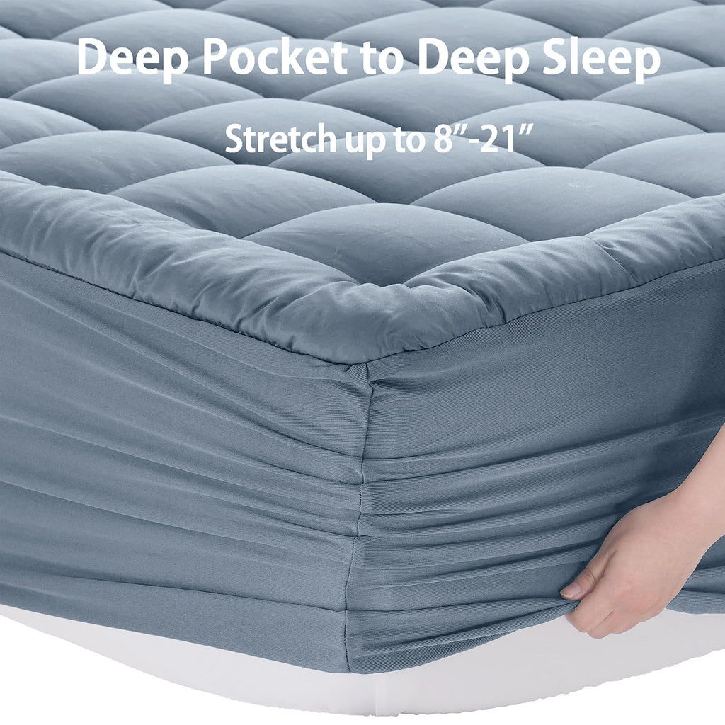 EASELAND Twin XL Mattress Pad Cotton Pillow Top Mattress Topper White | College Dorm Mattress Cover Cooling Cotton Top,8-21" Deep Pocket Protector 39x80 Inches,Boxing Quilted & Machine Washable