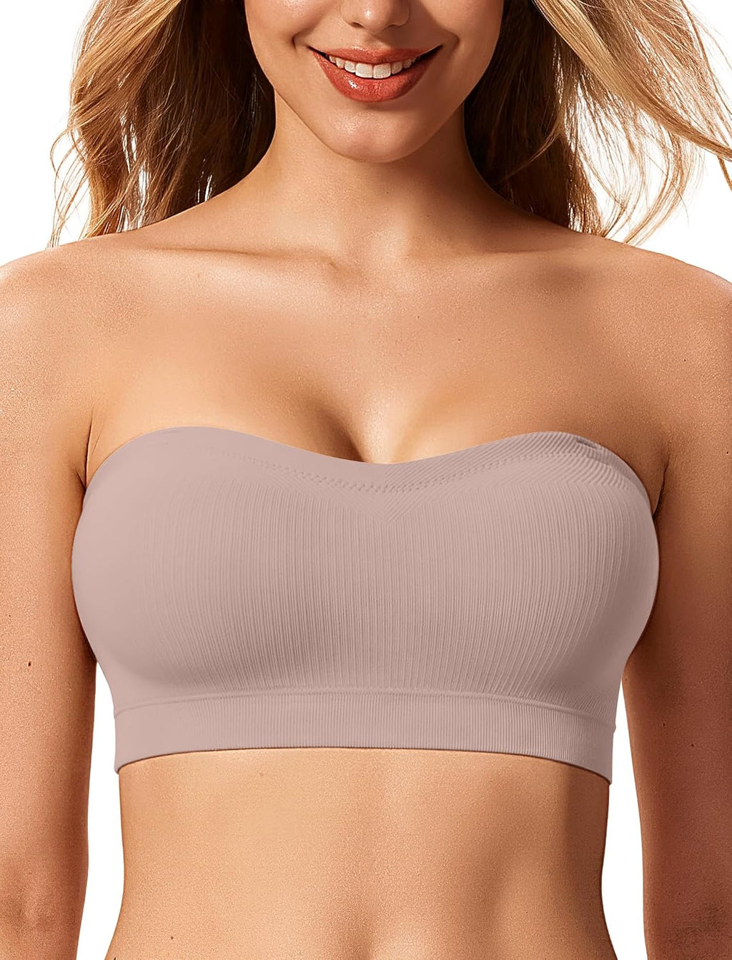 LetsJoli Strapless Bras for Women Push Up Bandeau Wireless Tube Padded Bra | Supportive Non Slip, Ribbed Soft, For Large Breast, Straps for One Shoulder & Halter Bra, No Underwire