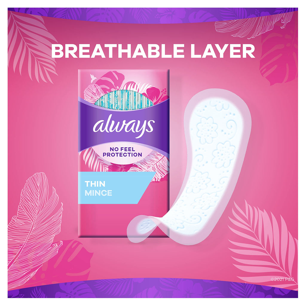 Always Panty Liners for Women Thin No Feel Protection Daily Liners, Regular, Unscented, 162 Count
