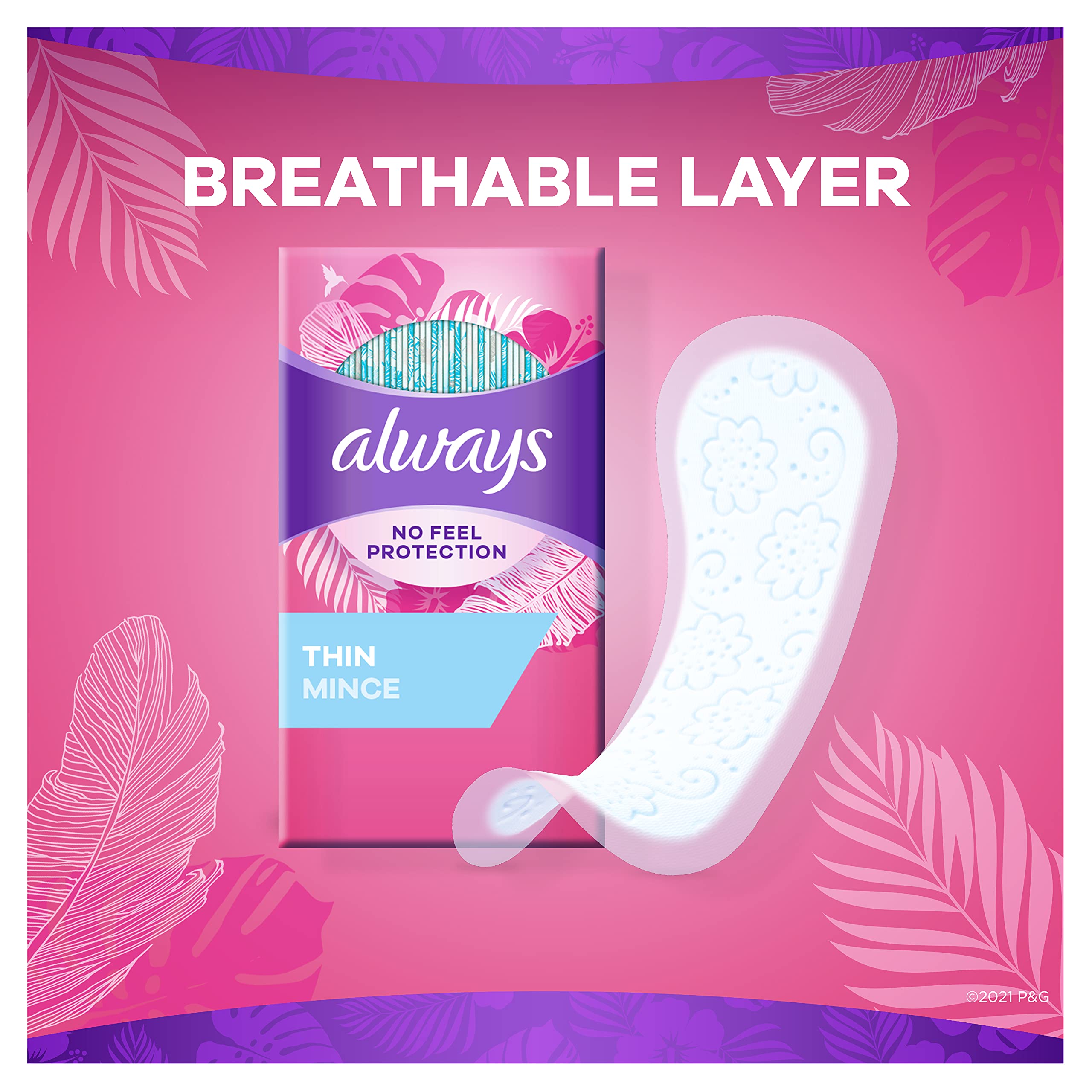 Always Panty Liners for Women Thin No Feel Protection Daily Liners, Regular, Unscented, 162 Count