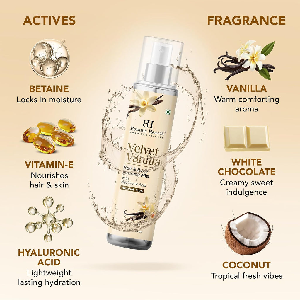 Botanic Hearth Vanilla Hair Perfume & Body Mist- 3.4 Fl oz | Long-Lasting Hair Deodorizer & Body Scent, Alcohol-Free Fragrance Hair Spray Everyday Wear, All Day Freshness for Women & Men