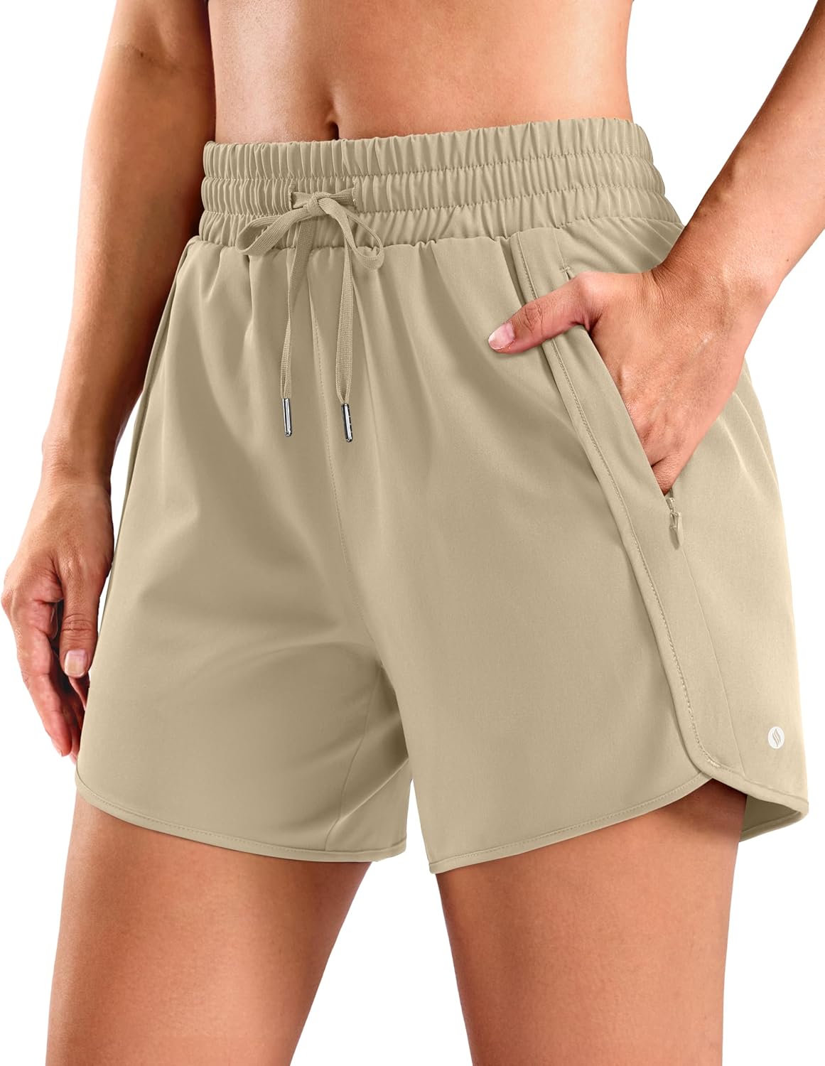 SANTINY Women's 3.5''/5''/7'' Athletic Gym Running Shorts Zipper Pockets | No Liner, High Waisted, Quick Dry, Lightweight, Workout, Shorts for Women