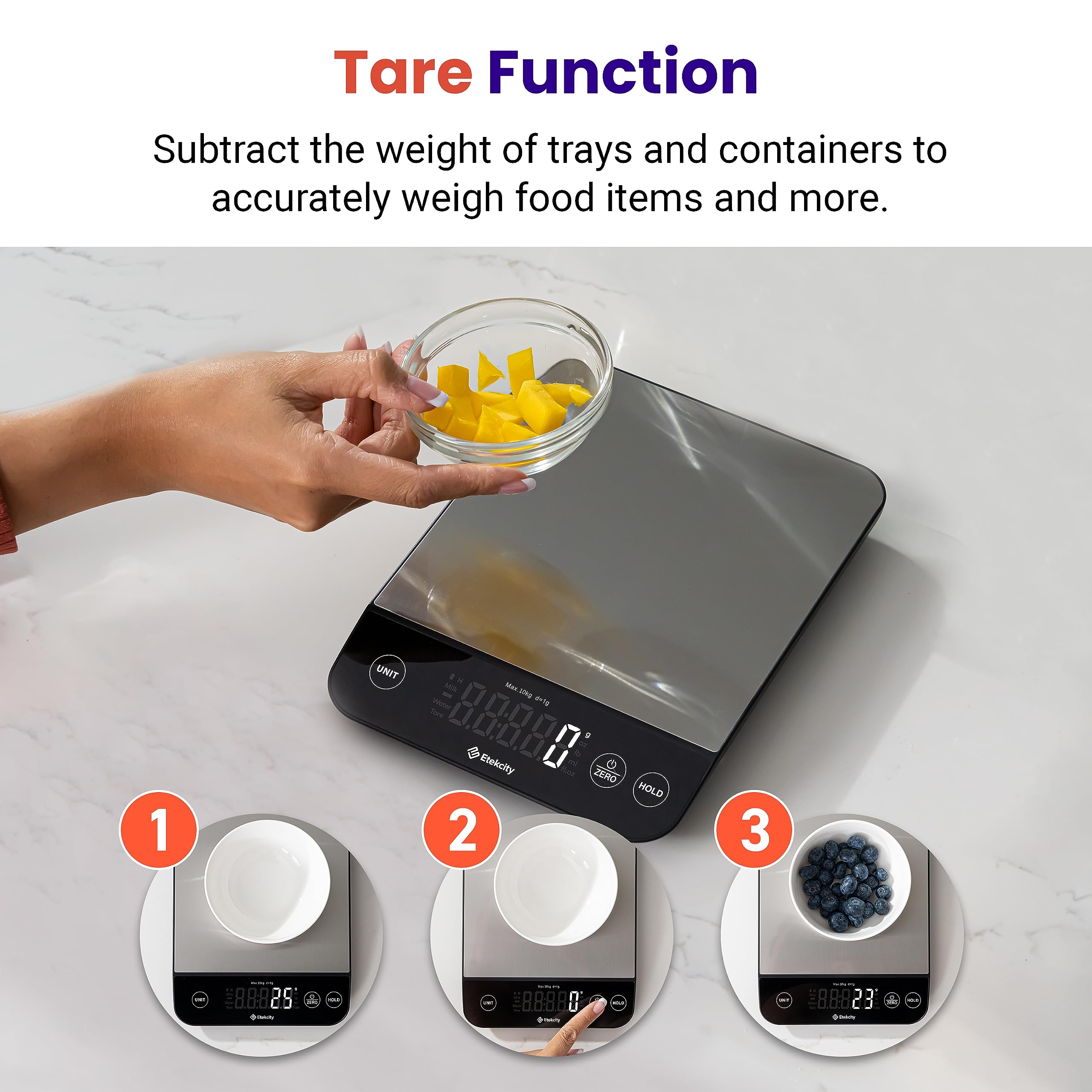 Etekcity Food Kitchen Scale, Digital Grams and Ounces, 11lb | Tare function, ideal for baking, weight loss, keto, meal prep, packages, liquids and jewelry, 304 Stainless Steel
