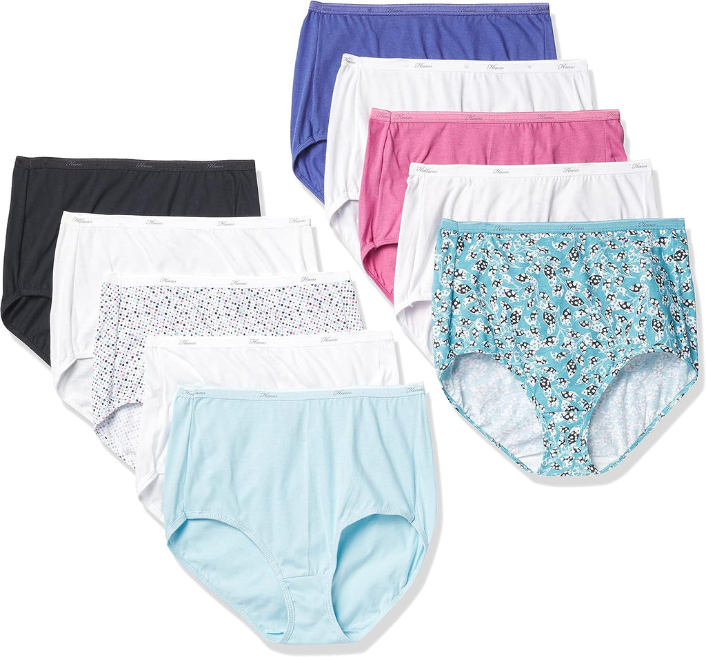 Hanes Women's Underwear Pack, 10-Pack, Full-Coverage Cotton Blend Panties, Moisture-Wicking Underwear for Women