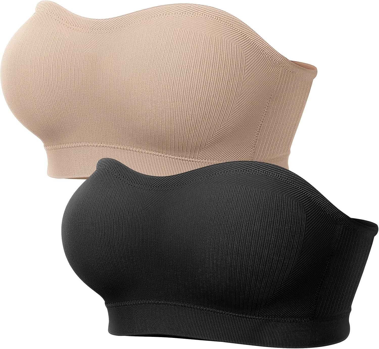 LetsJoli Strapless Bras for Women Push Up Bandeau Wireless Tube Padded Bra | Supportive Non Slip, Ribbed Soft, For Large Breast, Straps for One Shoulder & Halter Bra, No Underwire