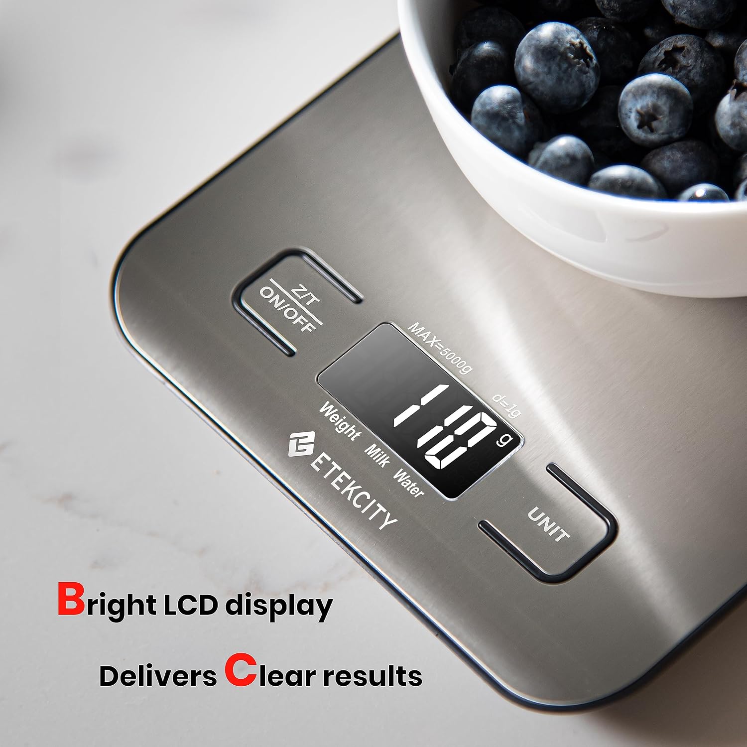Etekcity Food Kitchen Scale, Digital Grams and Ounces, 11lb | Tare function, ideal for baking, weight loss, keto, meal prep, packages, liquids and jewelry, 304 Stainless Steel