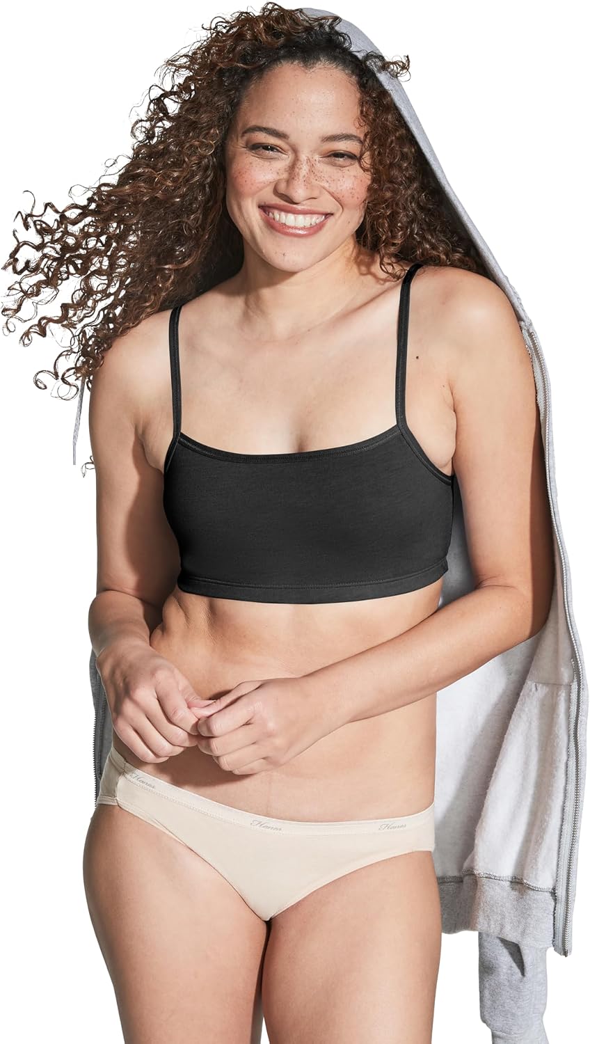 Hanes Women's String Bralette Pack, 3-Pack, Cotton Sports Bralette Bras for Women, Solid or Assorted Wireless Bras