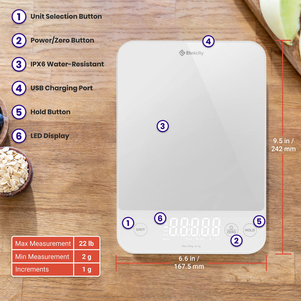 Etekcity Food Kitchen Scale, Digital Grams and Ounces, 11lb | Tare function, ideal for baking, weight loss, keto, meal prep, packages, liquids and jewelry, 304 Stainless Steel