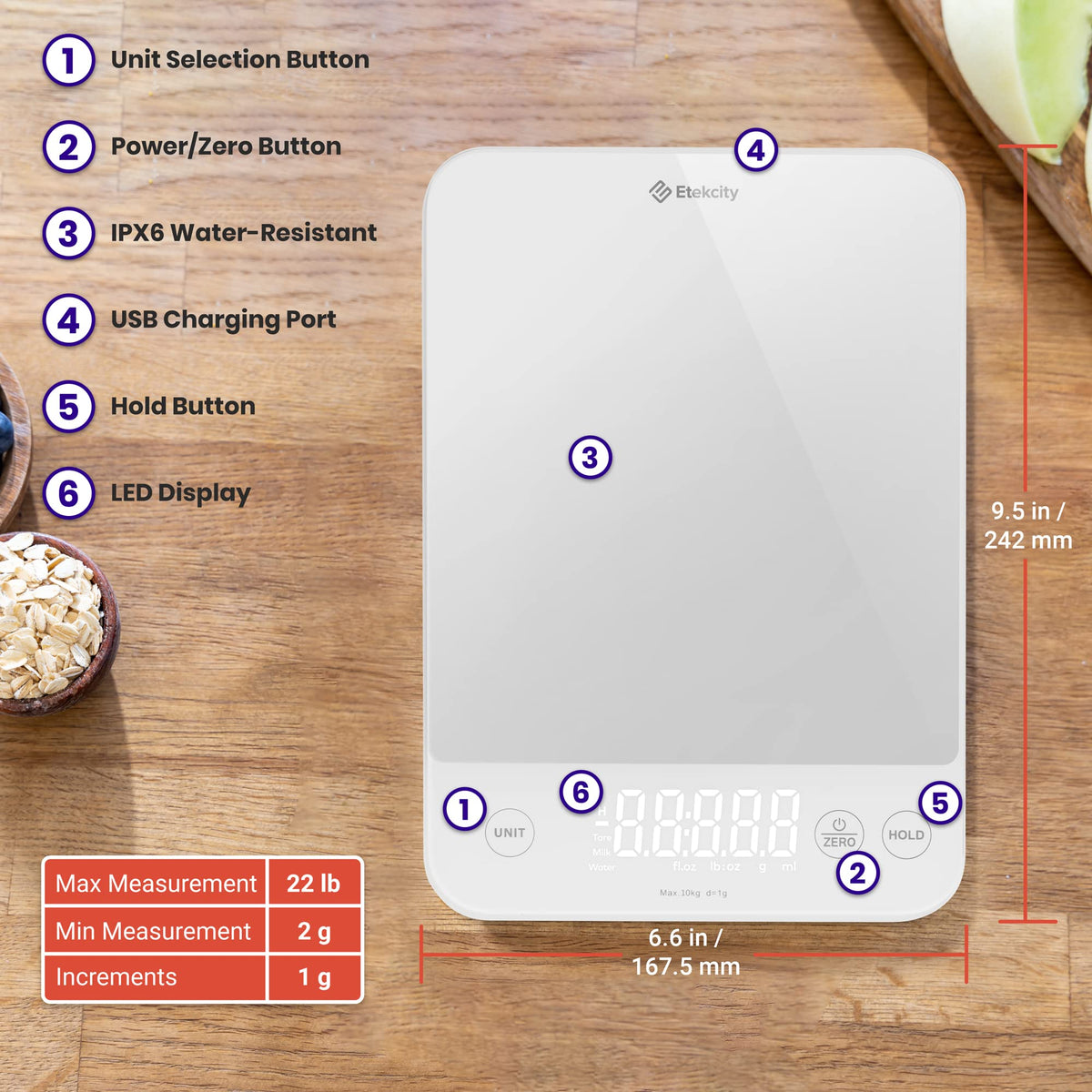 Etekcity Food Kitchen Scale, Digital Grams and Ounces, 11lb | Tare function, ideal for baking, weight loss, keto, meal prep, packages, liquids and jewelry, 304 Stainless Steel