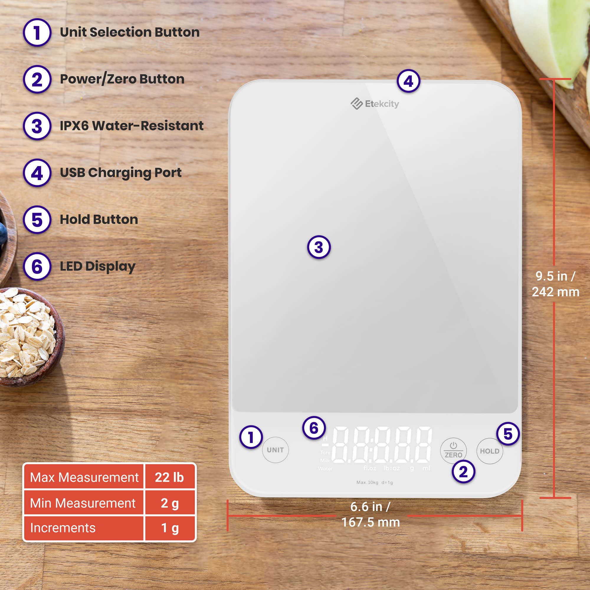 Etekcity Food Kitchen Scale, Digital Grams and Ounces, 11lb | Tare function, ideal for baking, weight loss, keto, meal prep, packages, liquids and jewelry, 304 Stainless Steel