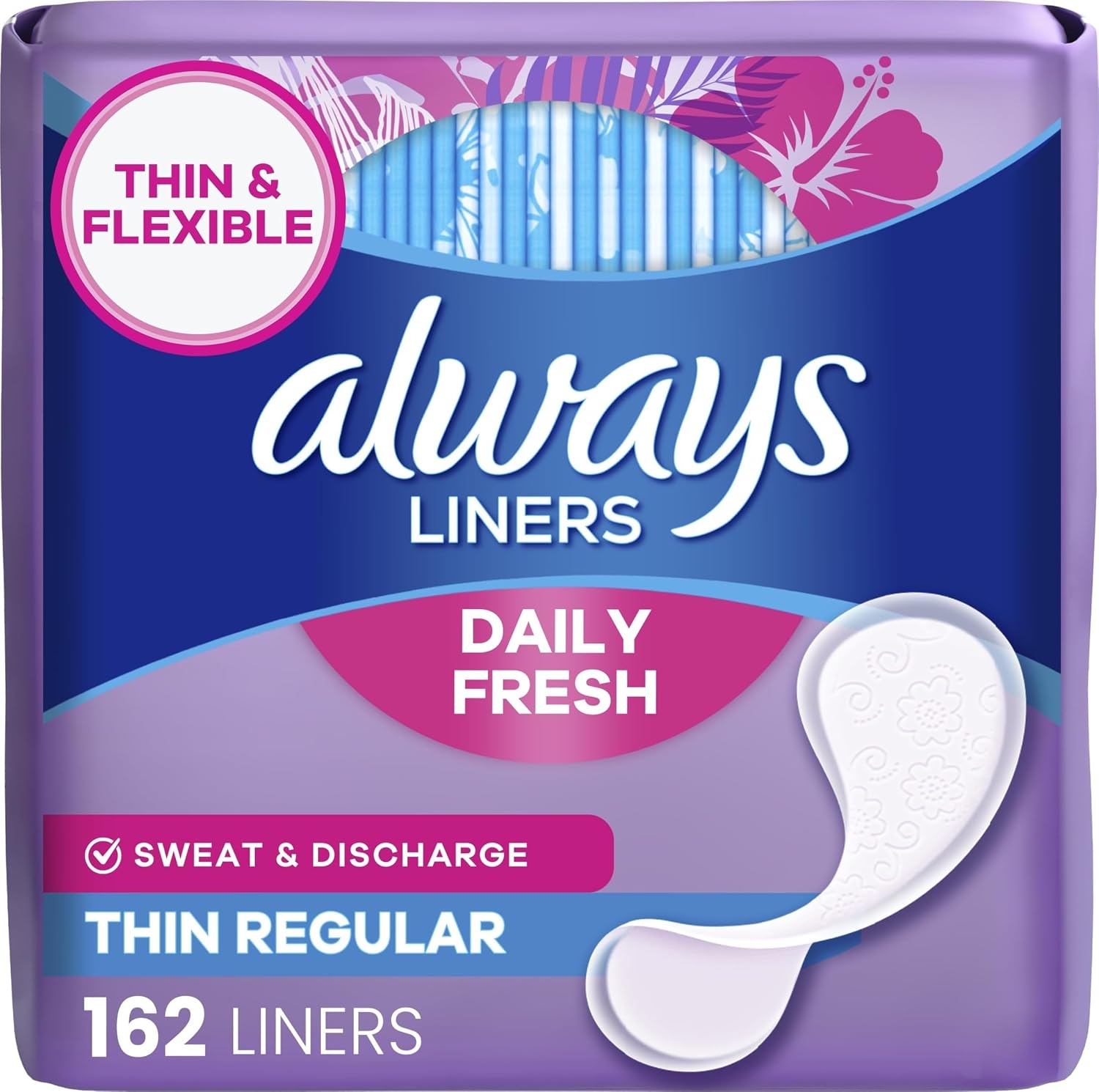 Always Panty Liners for Women Thin No Feel Protection Daily Liners, Regular, Unscented, 162 Count