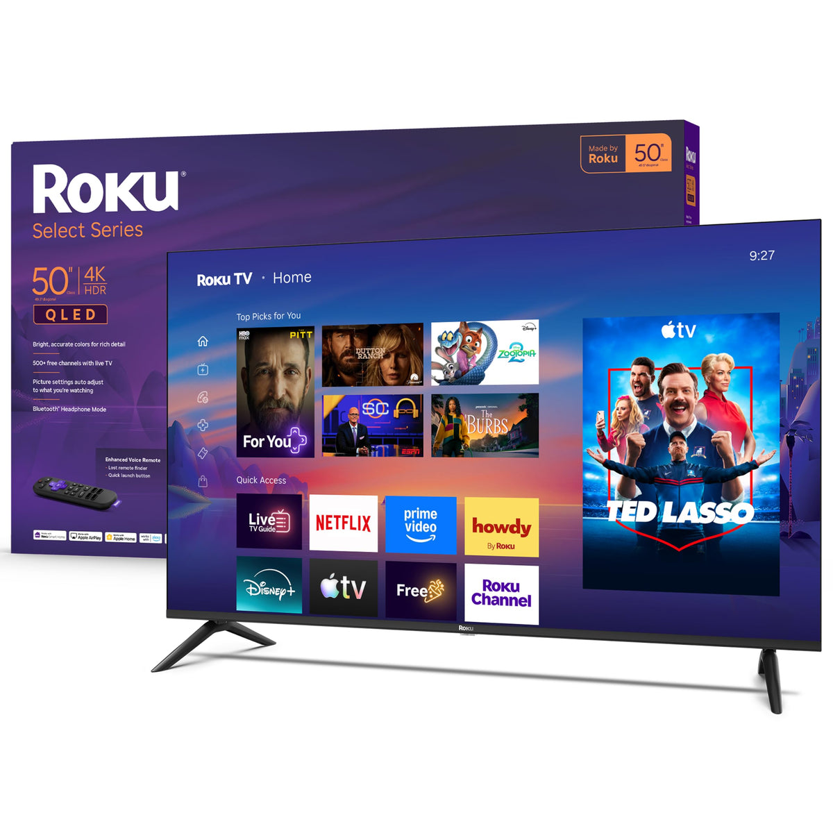 Roku 55-Inch Select Series Smart TV 2026-4K QLED TV - Roku TV | Flat Screen QLED Television with Voice Remote, Wi-Fi & Bluetooth Headphone Mode - Streaming Live Local News, Sports, & Movies