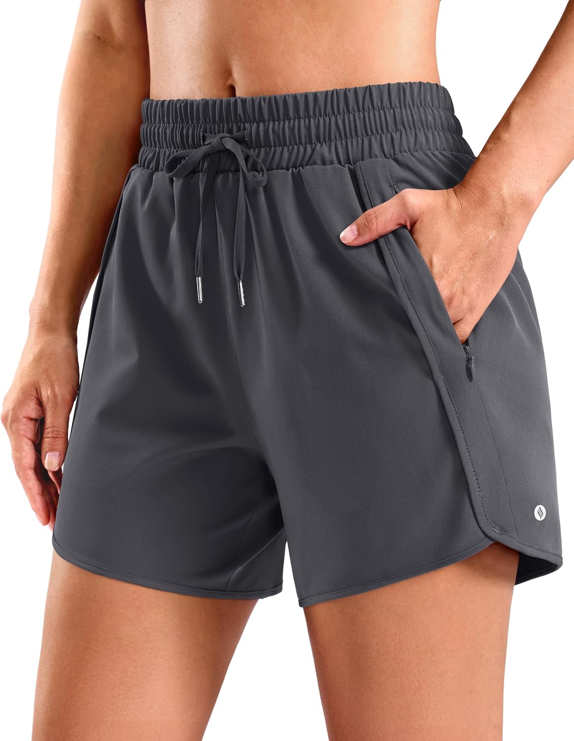SANTINY Women's 3.5''/5''/7'' Athletic Gym Running Shorts Zipper Pockets | No Liner, High Waisted, Quick Dry, Lightweight, Workout, Shorts for Women