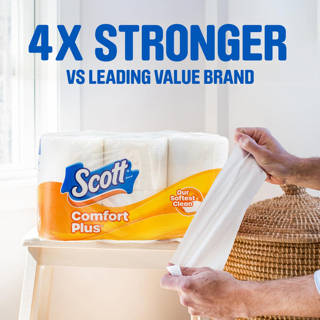 Scott ComfortPlus Toilet Paper, 12 Triple Rolls, 231 Sheets per Roll, Septic-Safe, 1-Ply Toilet Tissue