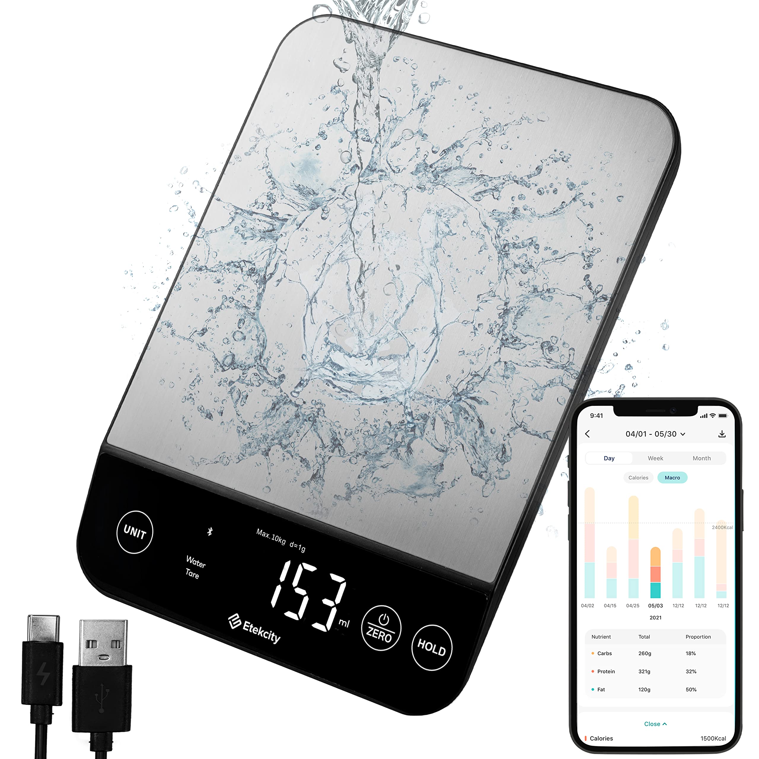 Etekcity Food Kitchen Scale, Digital Grams and Ounces, 11lb | Tare function, ideal for baking, weight loss, keto, meal prep, packages, liquids and jewelry, 304 Stainless Steel