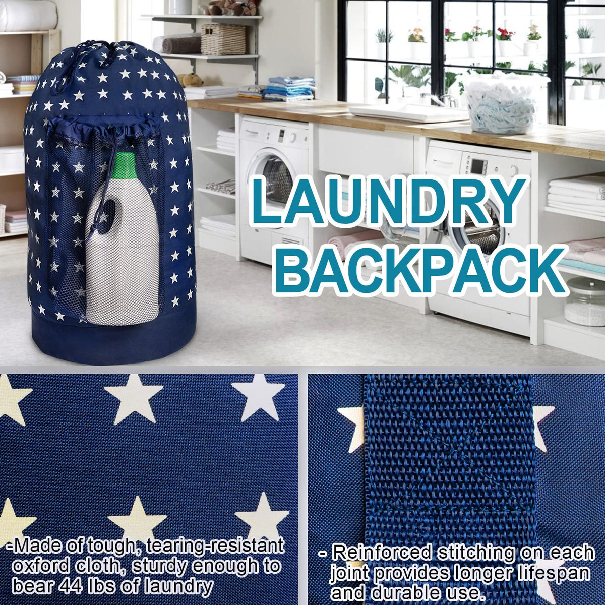 Backpack Laundry Bag, 115L Large Hamper with Shoulder Straps, Drawstring Closure, Mesh Pocket, Khaki
