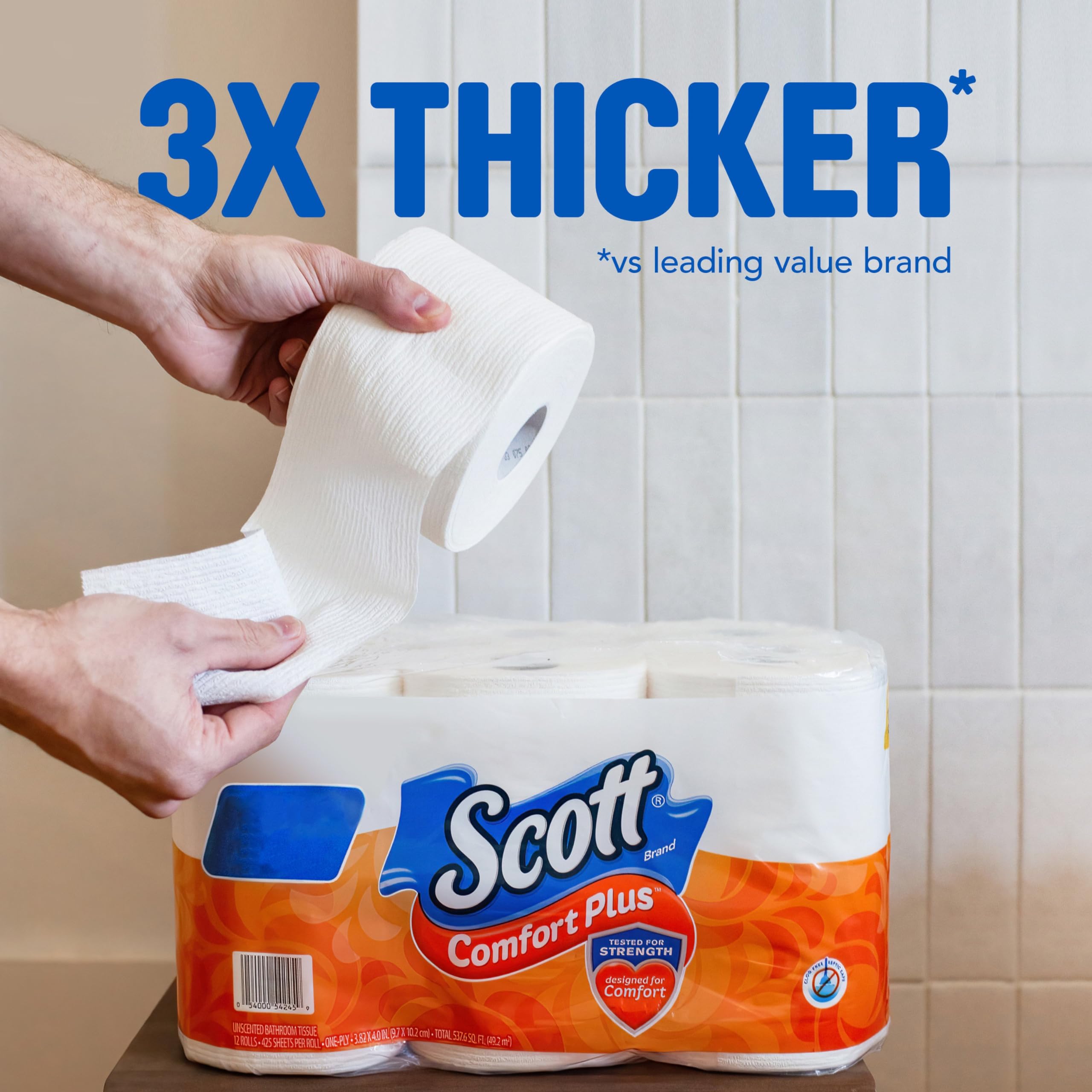 Scott ComfortPlus Toilet Paper, 12 Triple Rolls, 231 Sheets per Roll, Septic-Safe, 1-Ply Toilet Tissue