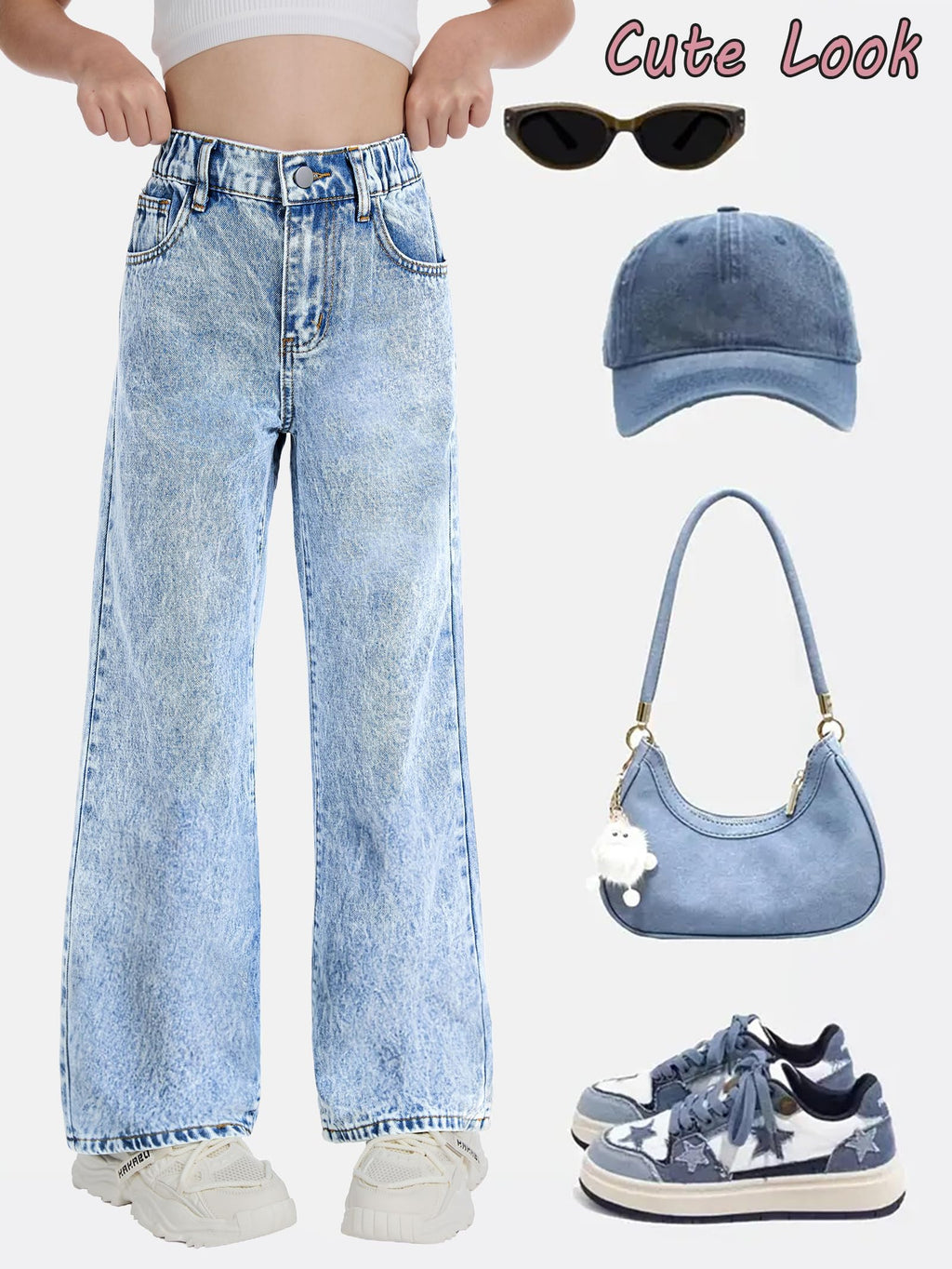 Jeans for Girls Cute Baggy Pants Wide Leg High Waisted Trousers with Pocket | Back to School Clothes Teens Outfits Bow Embroidery Wide Leg Denim Pants Y2k Tween Clothes 7-16Y