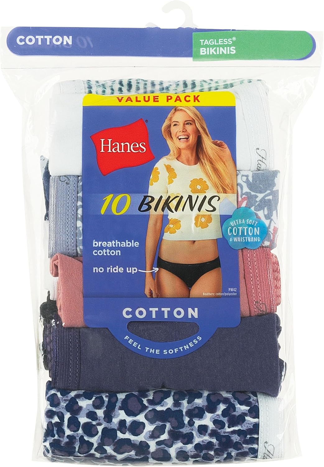 Hanes Women's Underwear Pack, 10-Pack, Full-Coverage Cotton Blend Panties, Moisture-Wicking Underwear for Women