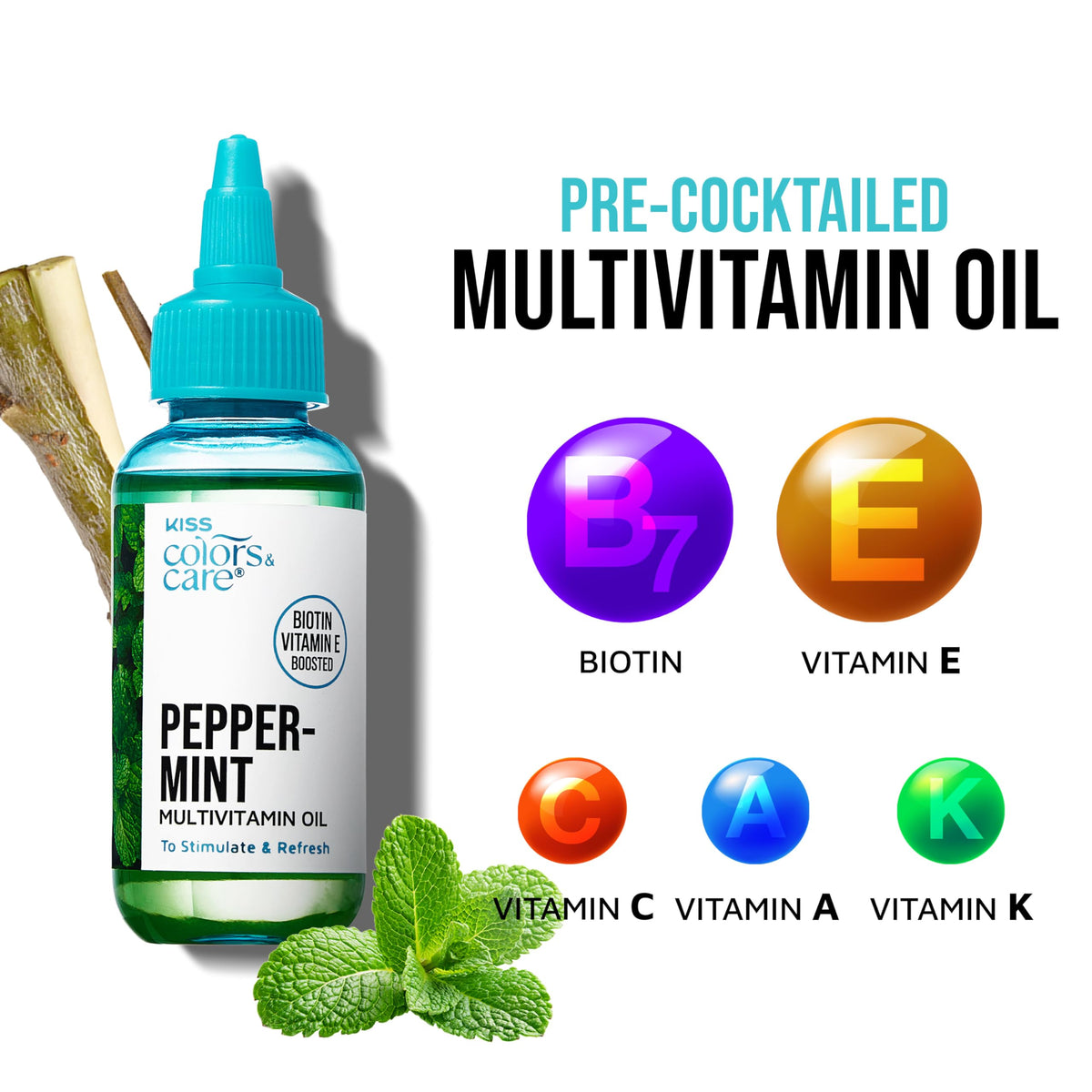 Kiss Colors & Care Tea Tree Multivitamin Oil for Hair & Skincare, Infused with Biotin, Vitamin E and Natural Oils for Long-Lasting Hydration & Repair, 2.5 fl. oz.