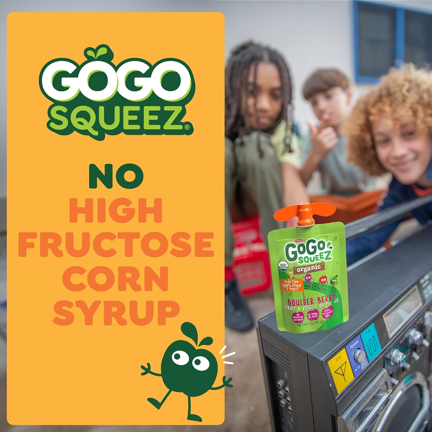 GoGo squeeZ No Sugar Added Organic Fruit & veggieZ Applesauce, 12 Count | Kids On The Go Fruit & Veggie Snack, Peach and Berry; 3.2 Oz Pouches, Gluten and Nut Free, Recloseable Cap, BPA-Free