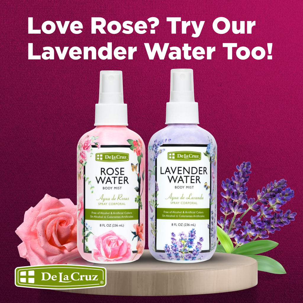 De La Cruz Rose Water Body & Hair Mist, 8 fl. oz Spray (236 mL) | Rose Water Spray, With Rose Flower Extract, Hair & Body Mist, Home Mist, Alcohol Free, Refreshing & Soothing