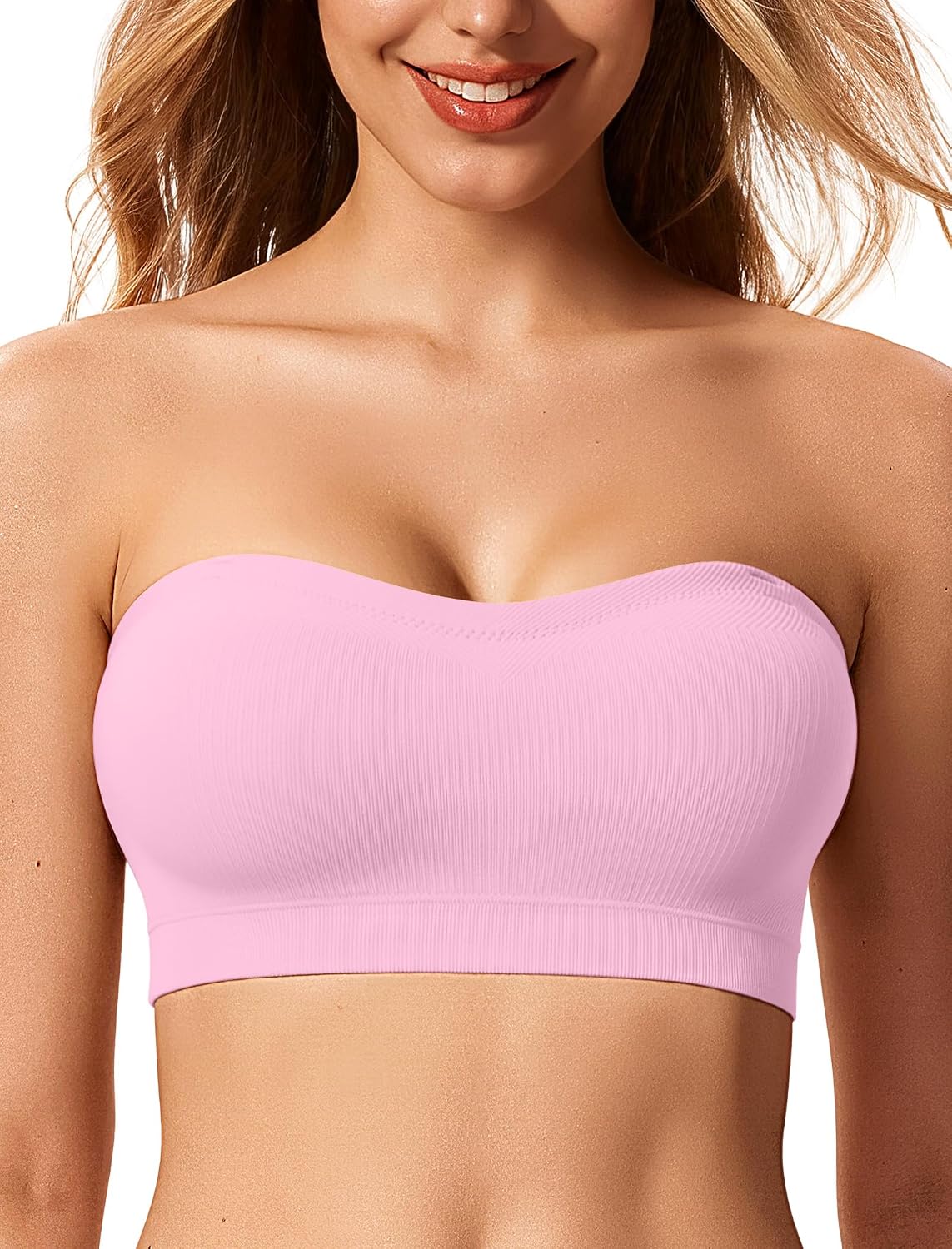 LetsJoli Strapless Bras for Women Push Up Bandeau Wireless Tube Padded Bra | Supportive Non Slip, Ribbed Soft, For Large Breast, Straps for One Shoulder & Halter Bra, No Underwire