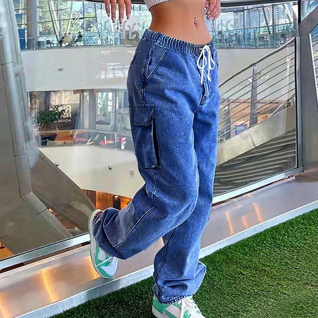 Cargo Jeans for Women Baggy Stretchy Wide Leg Denim Pants High Waisted y2k | Elastic Waist,Streetwear,Side Pockets,Cute,Trendy,Curvy,Mid Rise,Chic,Tall,Tie,Boyfriend,Loose,Casual,Fashion,Oversized