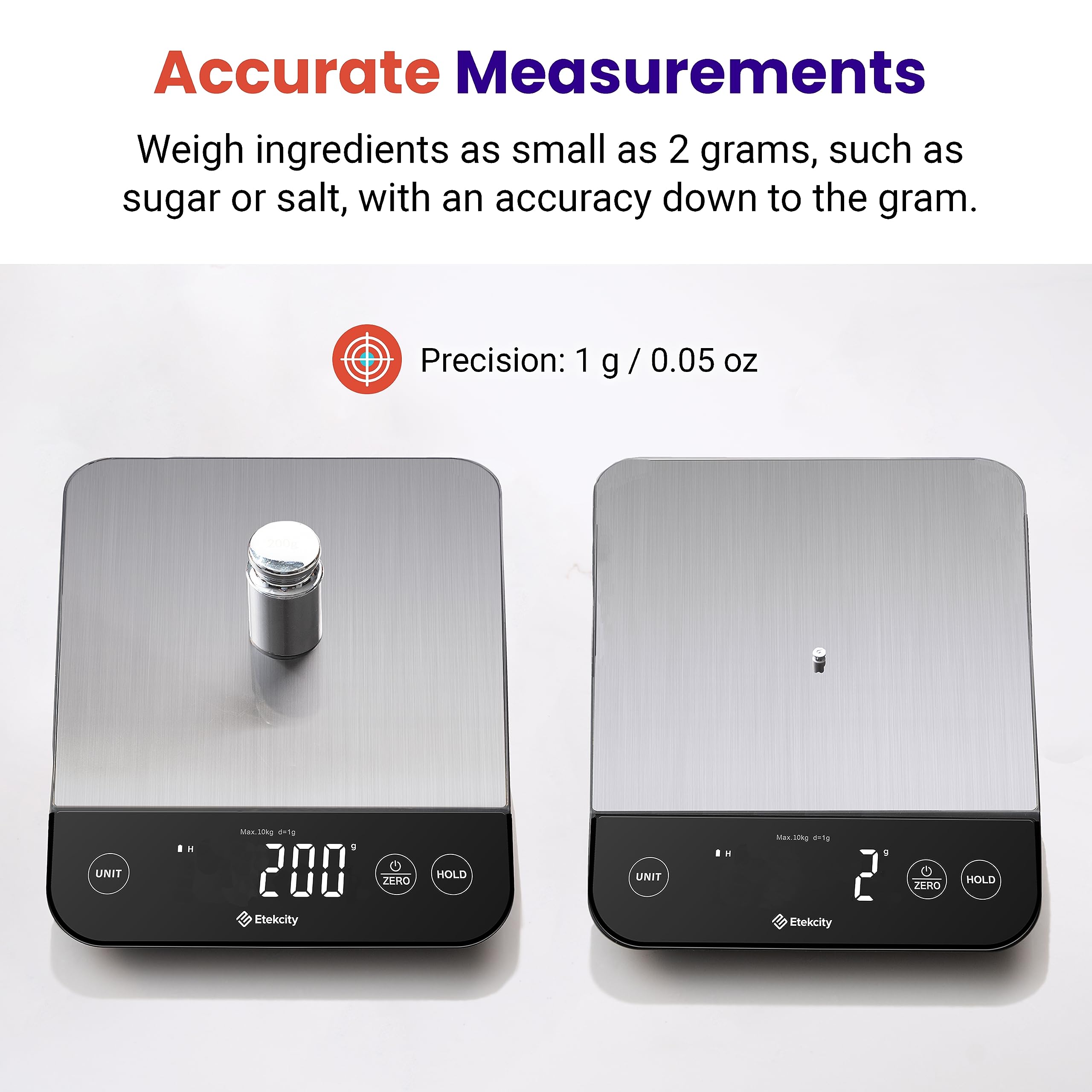 Etekcity Food Kitchen Scale, Digital Grams and Ounces, 11lb | Tare function, ideal for baking, weight loss, keto, meal prep, packages, liquids and jewelry, 304 Stainless Steel