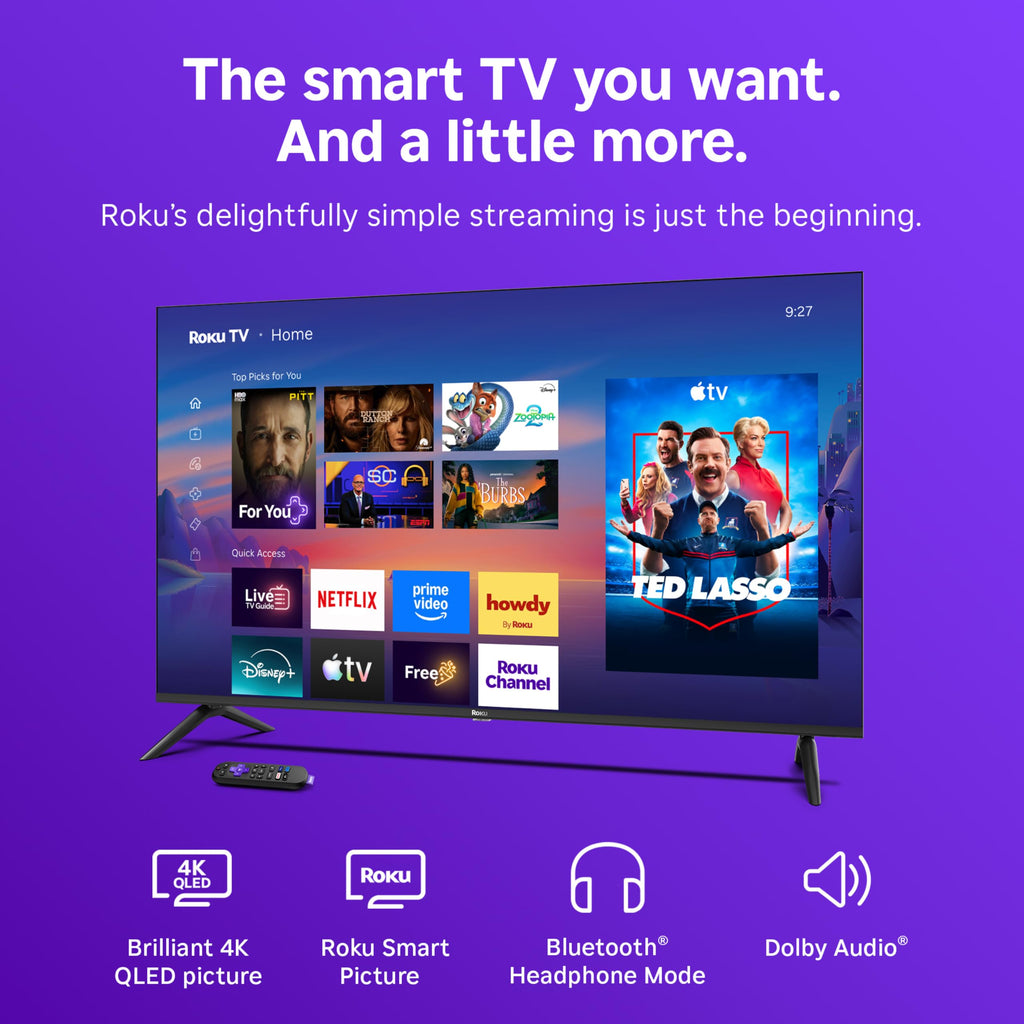 Roku 55-Inch Select Series Smart TV 2026-4K QLED TV - Roku TV | Flat Screen QLED Television with Voice Remote, Wi-Fi & Bluetooth Headphone Mode - Streaming Live Local News, Sports, & Movies