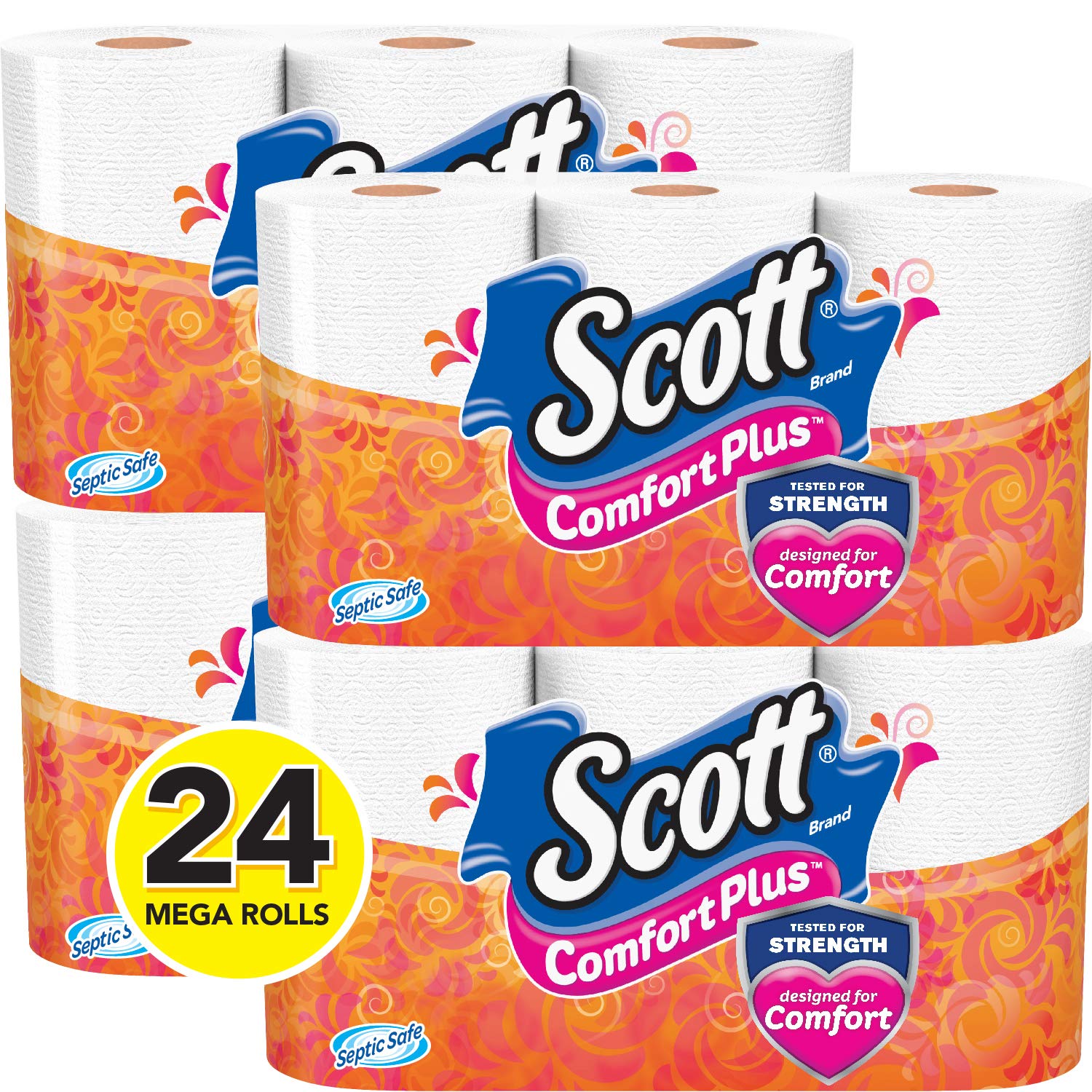 Scott ComfortPlus Toilet Paper, 12 Triple Rolls, 231 Sheets per Roll, Septic-Safe, 1-Ply Toilet Tissue