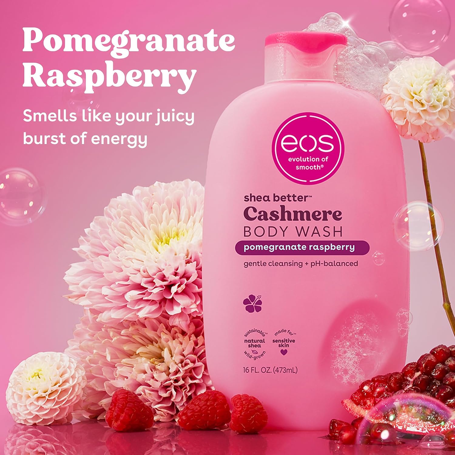 eos Body Wash, Vanilla Cashmere, Moisturizing Creamy Gel Formula with Shea Butter, Glycerin, Vitamin E, pH Balanced, Sensitive Skin, Vegan, 16 fl oz