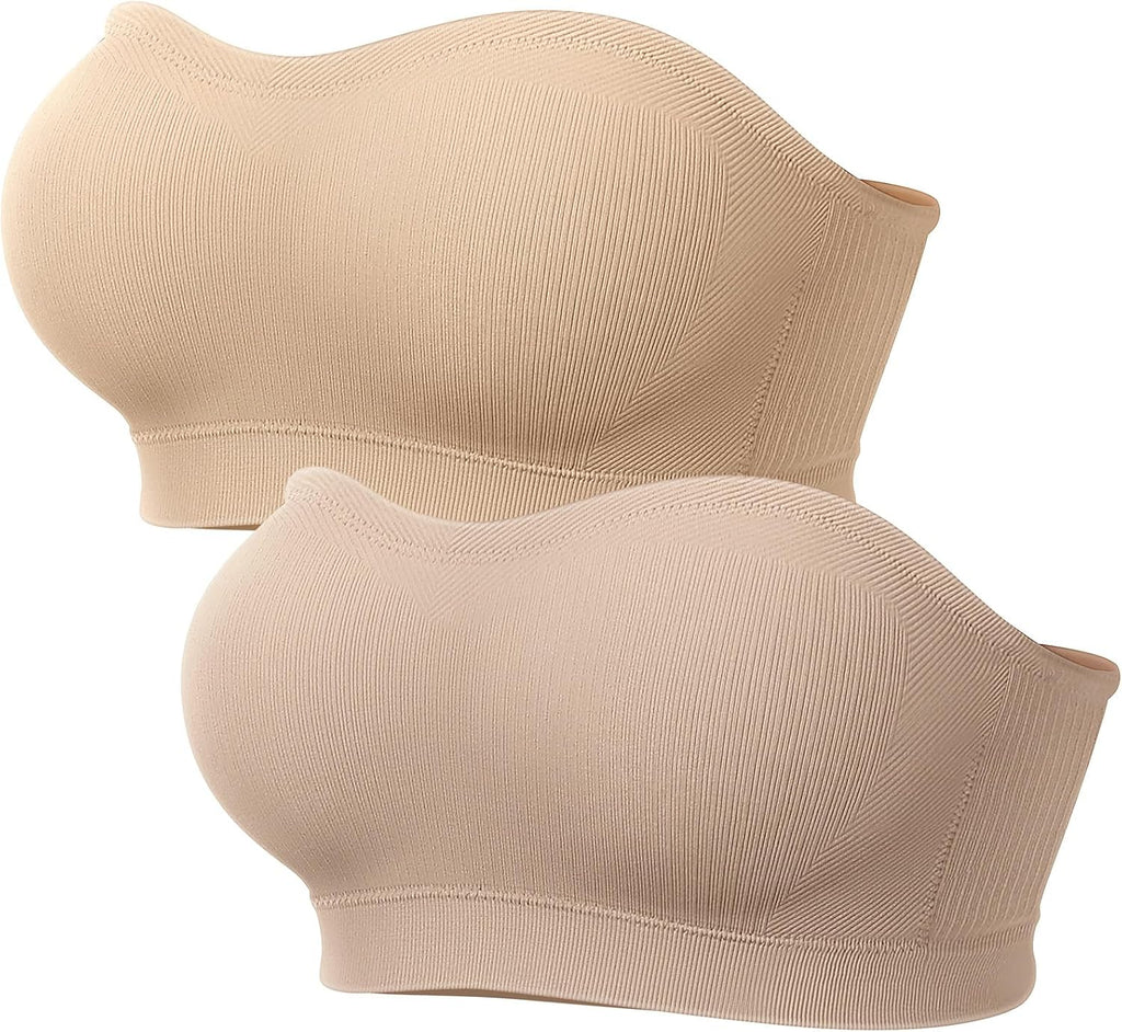 LetsJoli Strapless Bras for Women Push Up Bandeau Wireless Tube Padded Bra | Supportive Non Slip, Ribbed Soft, For Large Breast, Straps for One Shoulder & Halter Bra, No Underwire