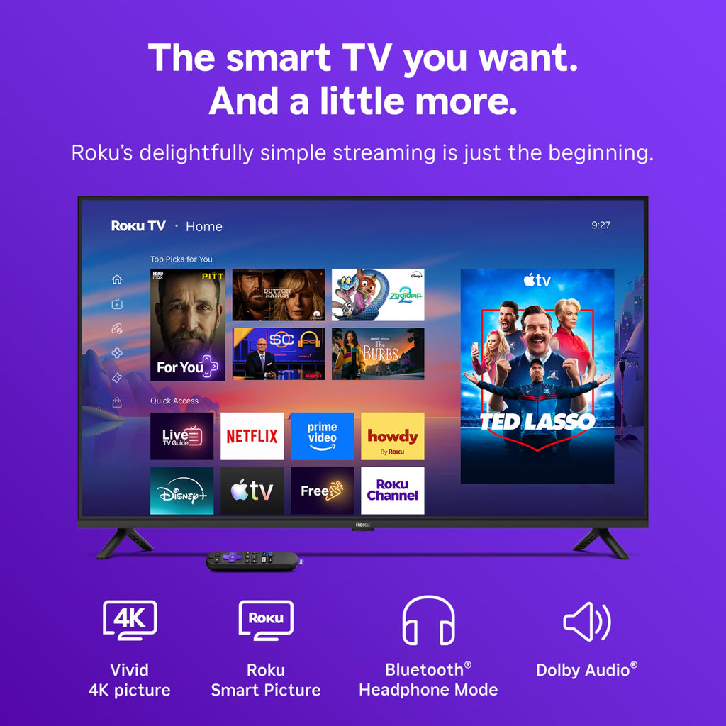 Roku 55-Inch Select Series Smart TV 2026-4K QLED TV - Roku TV | Flat Screen QLED Television with Voice Remote, Wi-Fi & Bluetooth Headphone Mode - Streaming Live Local News, Sports, & Movies