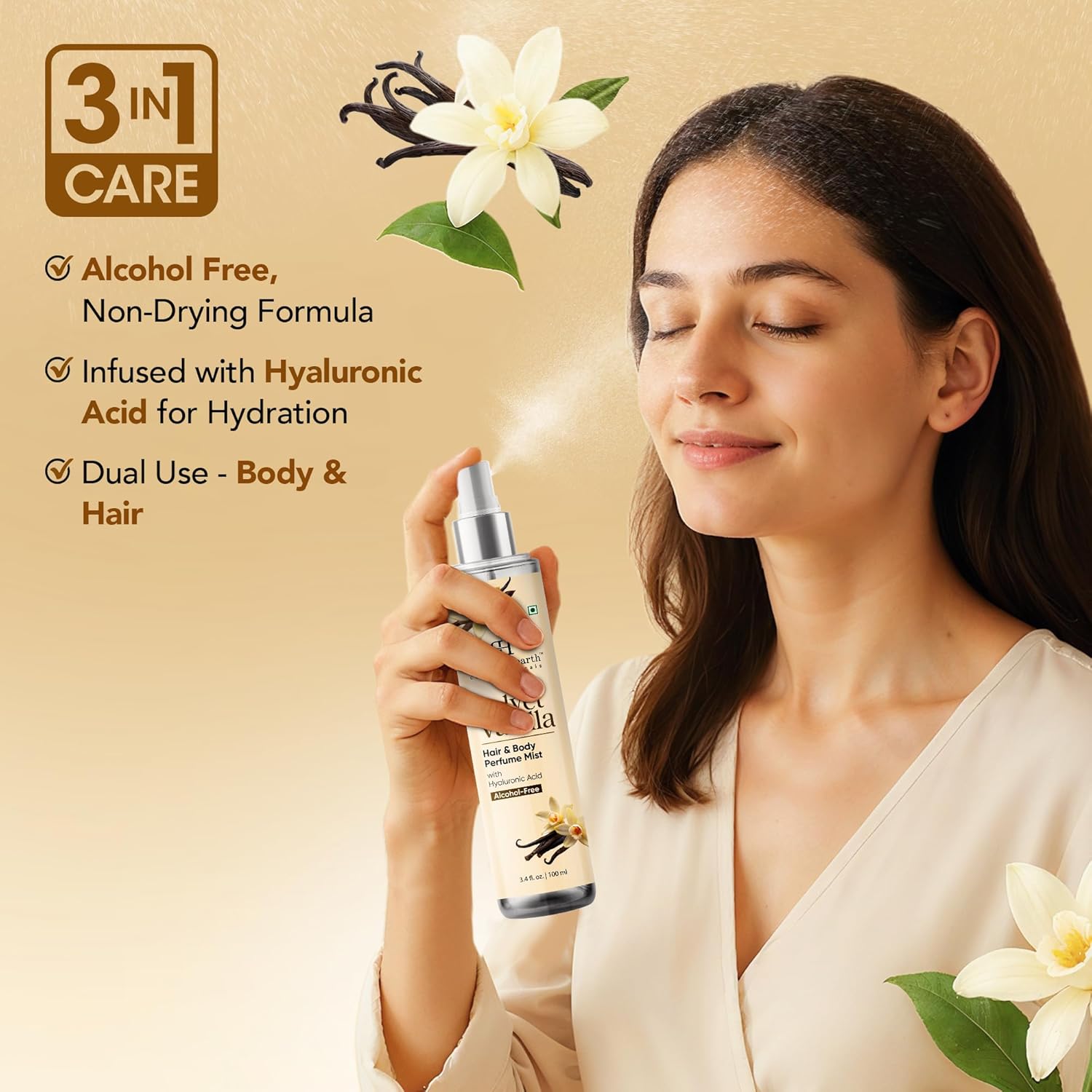 Botanic Hearth Vanilla Hair Perfume & Body Mist- 3.4 Fl oz | Long-Lasting Hair Deodorizer & Body Scent, Alcohol-Free Fragrance Hair Spray Everyday Wear, All Day Freshness for Women & Men