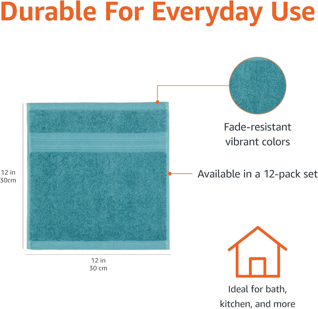Amazon Basics 6-Piece Oversized Fade-Resistant Towel Set, 100% Cotton, Highly Absorbent, Soft, Teal, 2 Bath Towels, 2 Hand Towels, 2 Washcloths