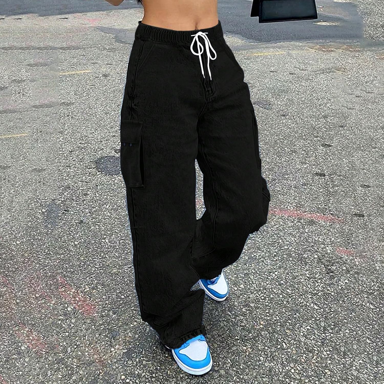 Cargo Jeans for Women Baggy Stretchy Wide Leg Denim Pants High Waisted y2k | Elastic Waist,Streetwear,Side Pockets,Cute,Trendy,Curvy,Mid Rise,Chic,Tall,Tie,Boyfriend,Loose,Casual,Fashion,Oversized