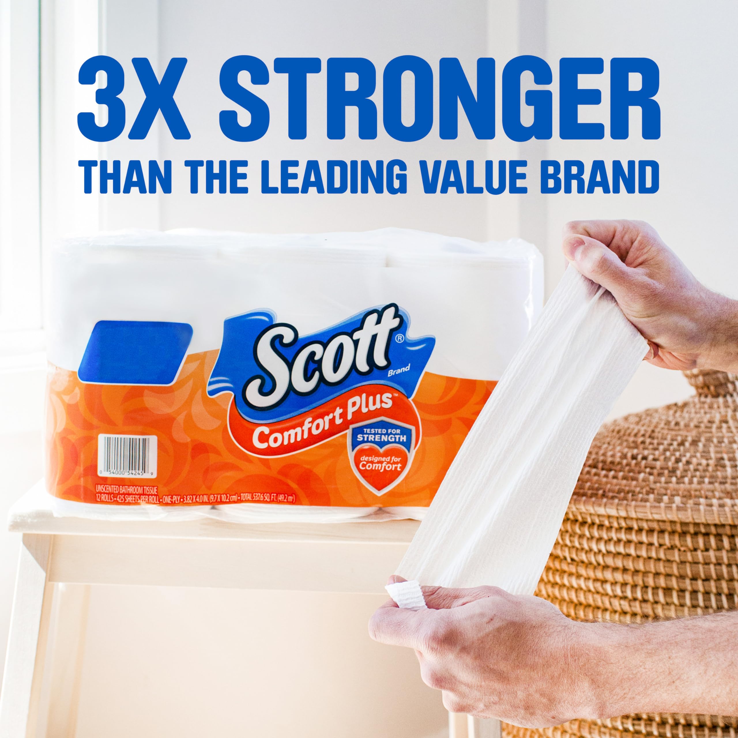 Scott ComfortPlus Toilet Paper, 12 Triple Rolls, 231 Sheets per Roll, Septic-Safe, 1-Ply Toilet Tissue