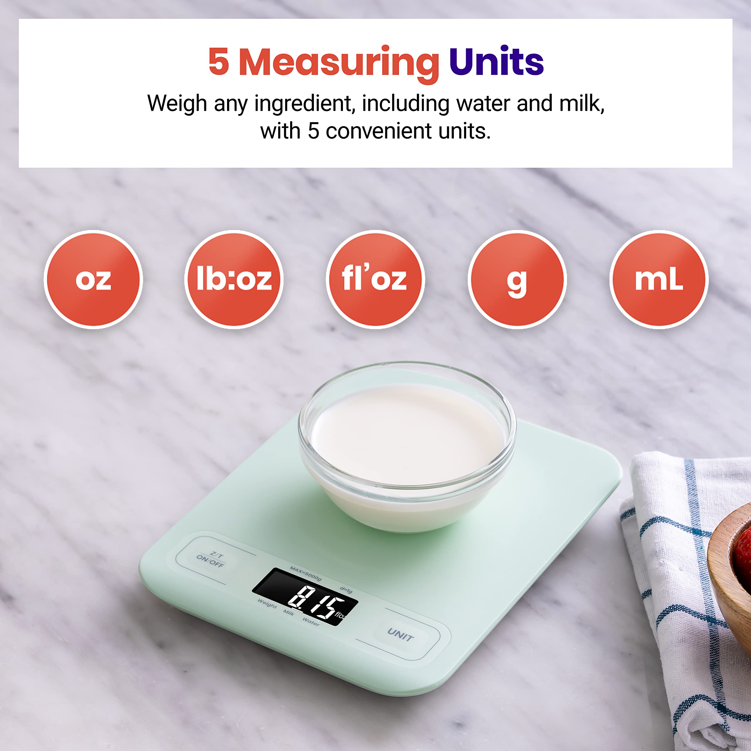 Etekcity Food Kitchen Scale, Digital Grams and Ounces, 11lb | Tare function, ideal for baking, weight loss, keto, meal prep, packages, liquids and jewelry, 304 Stainless Steel