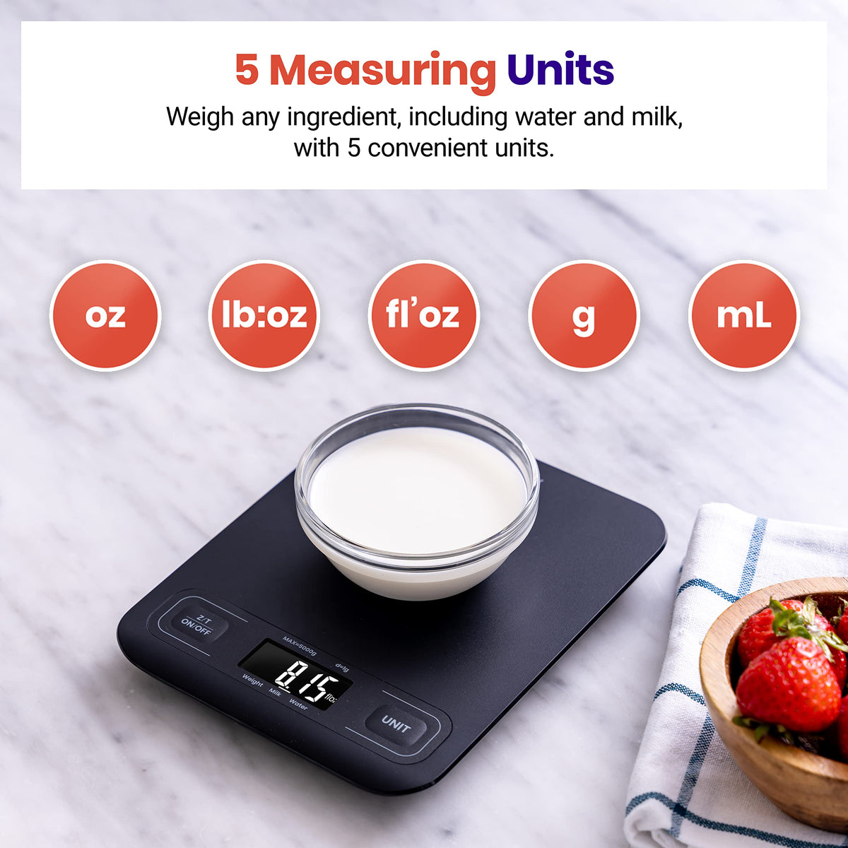 Etekcity Food Kitchen Scale, Digital Grams and Ounces, 11lb | Tare function, ideal for baking, weight loss, keto, meal prep, packages, liquids and jewelry, 304 Stainless Steel